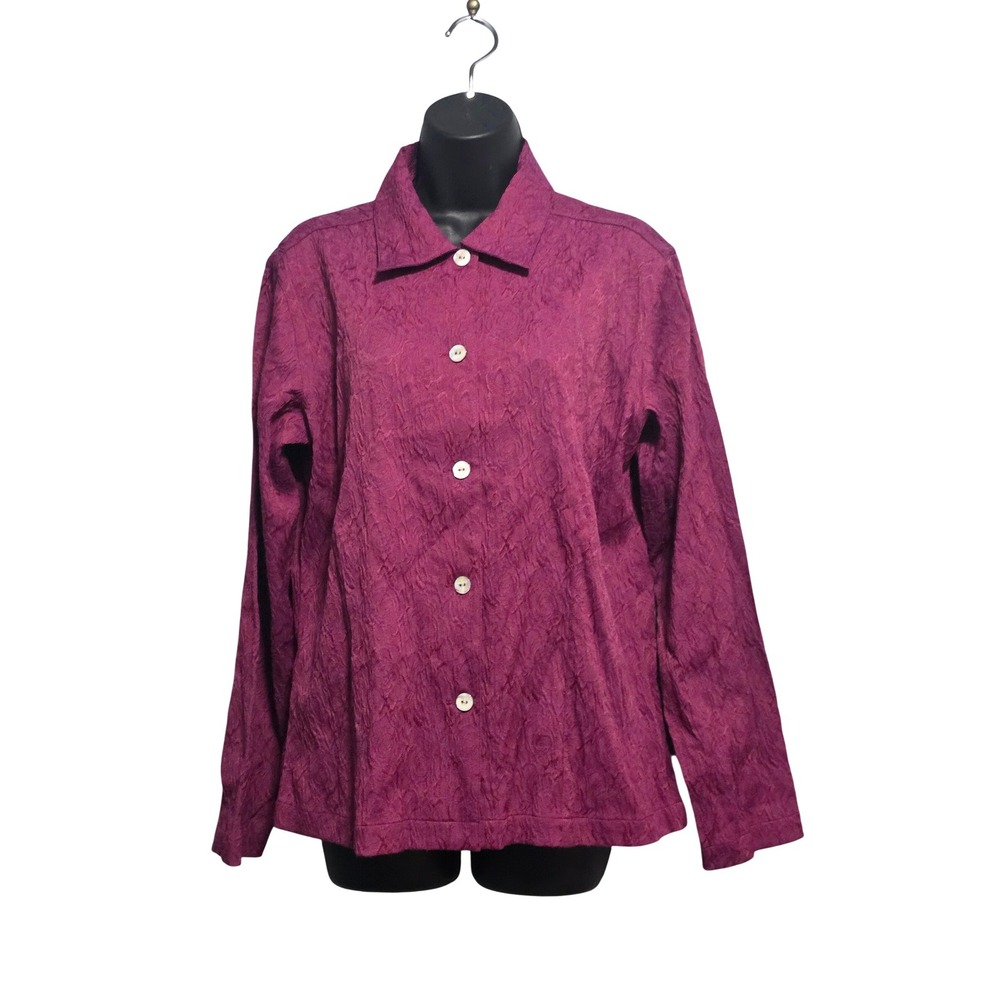 Additions by Chico's Magenta Purple Crinkle Floral Button Up Shirt Size 1 M